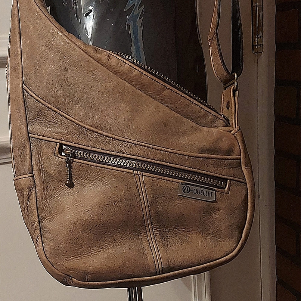 Tan Leather Men's Unisex Messenger Bag